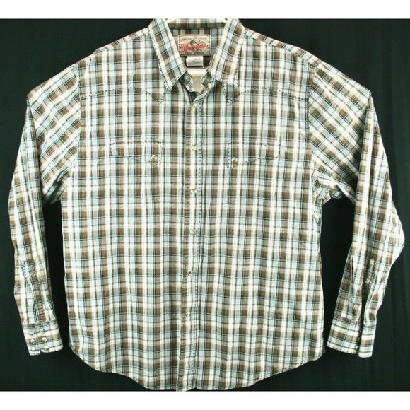 Wrangler Other - Wrangler Mens Sz XL Shirt Brown Western Plaid Marble Snap Stitch detail